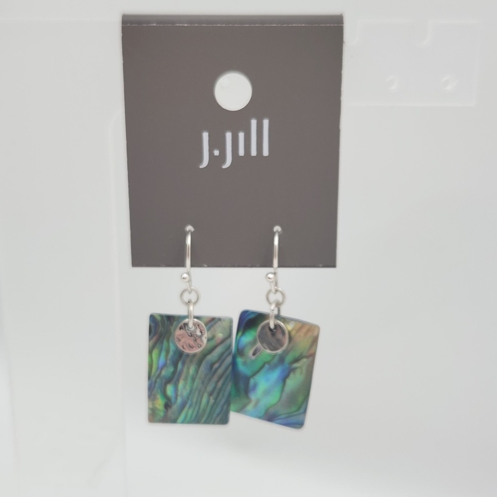 Boho Iridescent Abalone Shell Rectangle Drop Earrings Mermaidcore Beachy